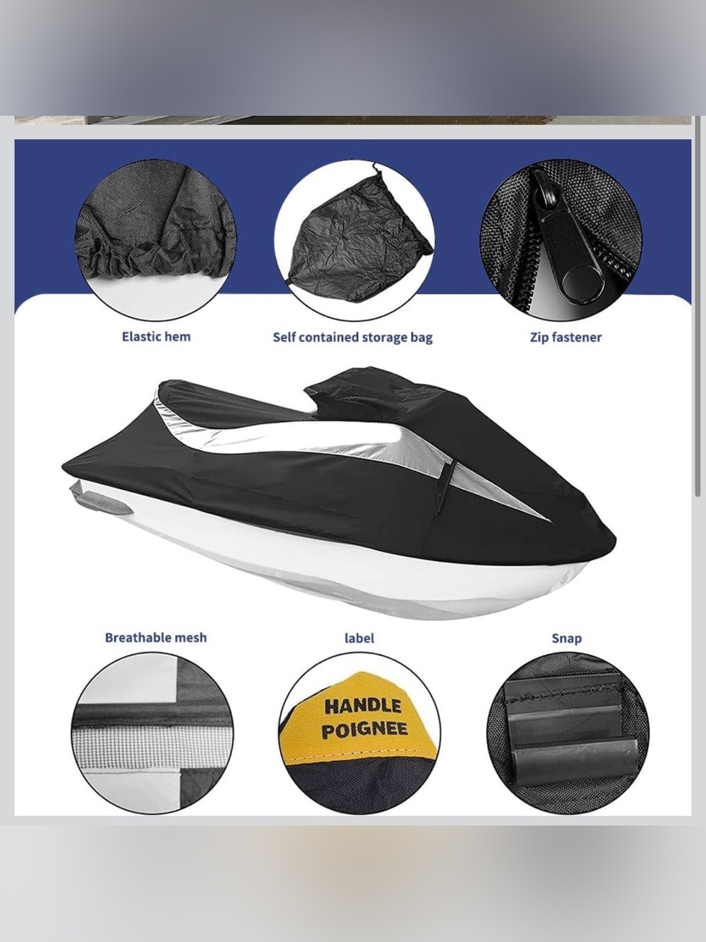 NWOT Unbranded Jet Ski Cover with Reflective Accent and attached storage bag